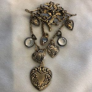 Vintage Cherub & Hearts & Crystal Pin/Brooch-Boutique